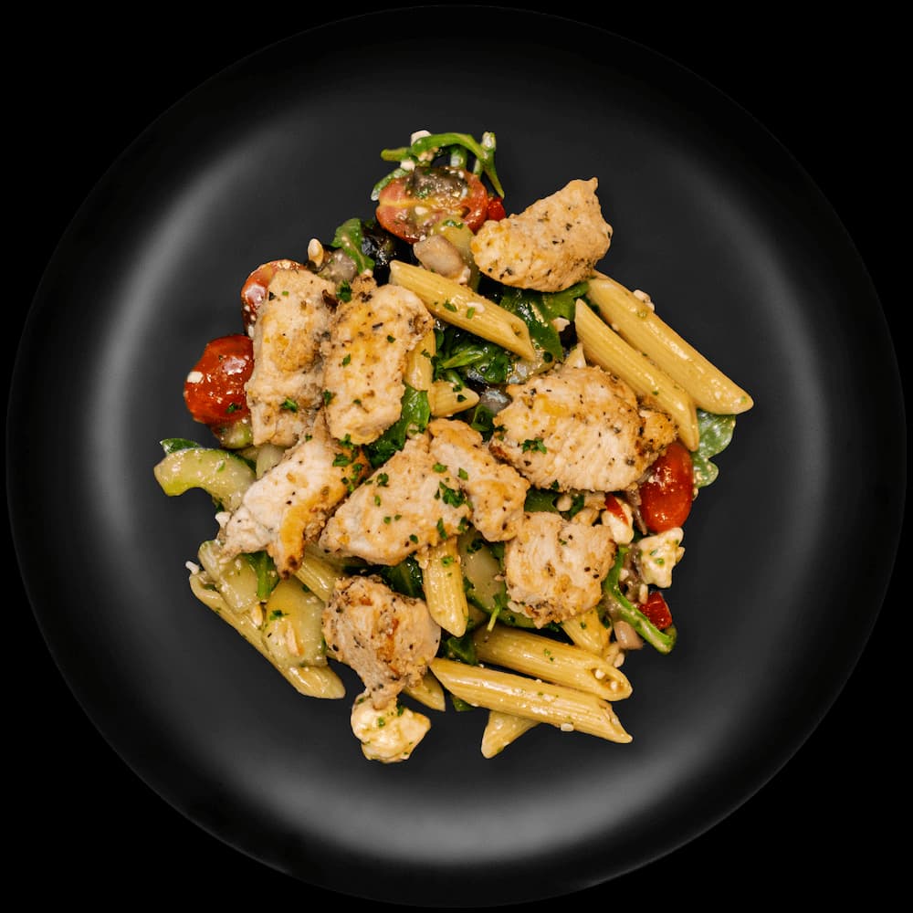 Mediterranean Pasta Salad w/ Chicken Bites