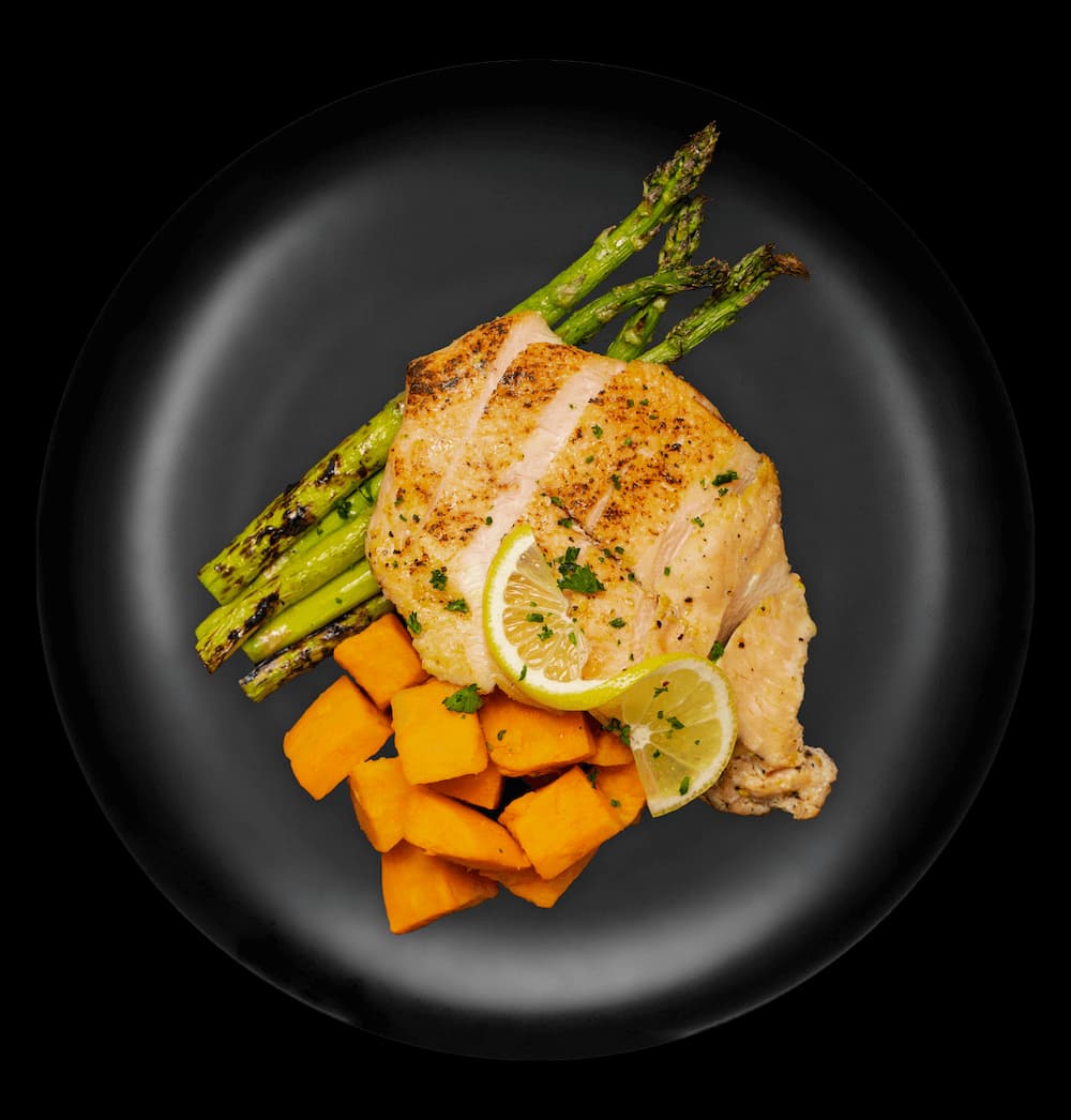 Lemon Pepper Chicken w/ Sweet Potatoes & Asparagus
