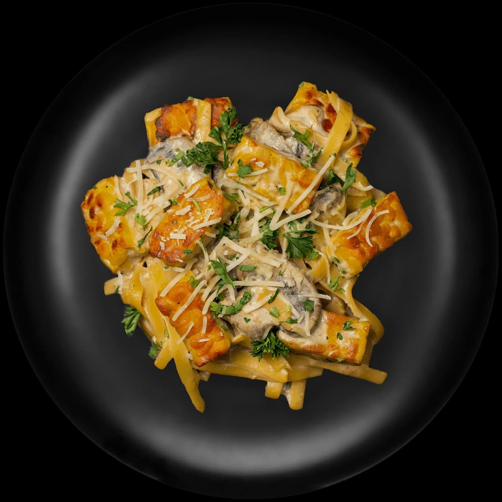Creamy Mushroom Fettuccine w/ Tempeh